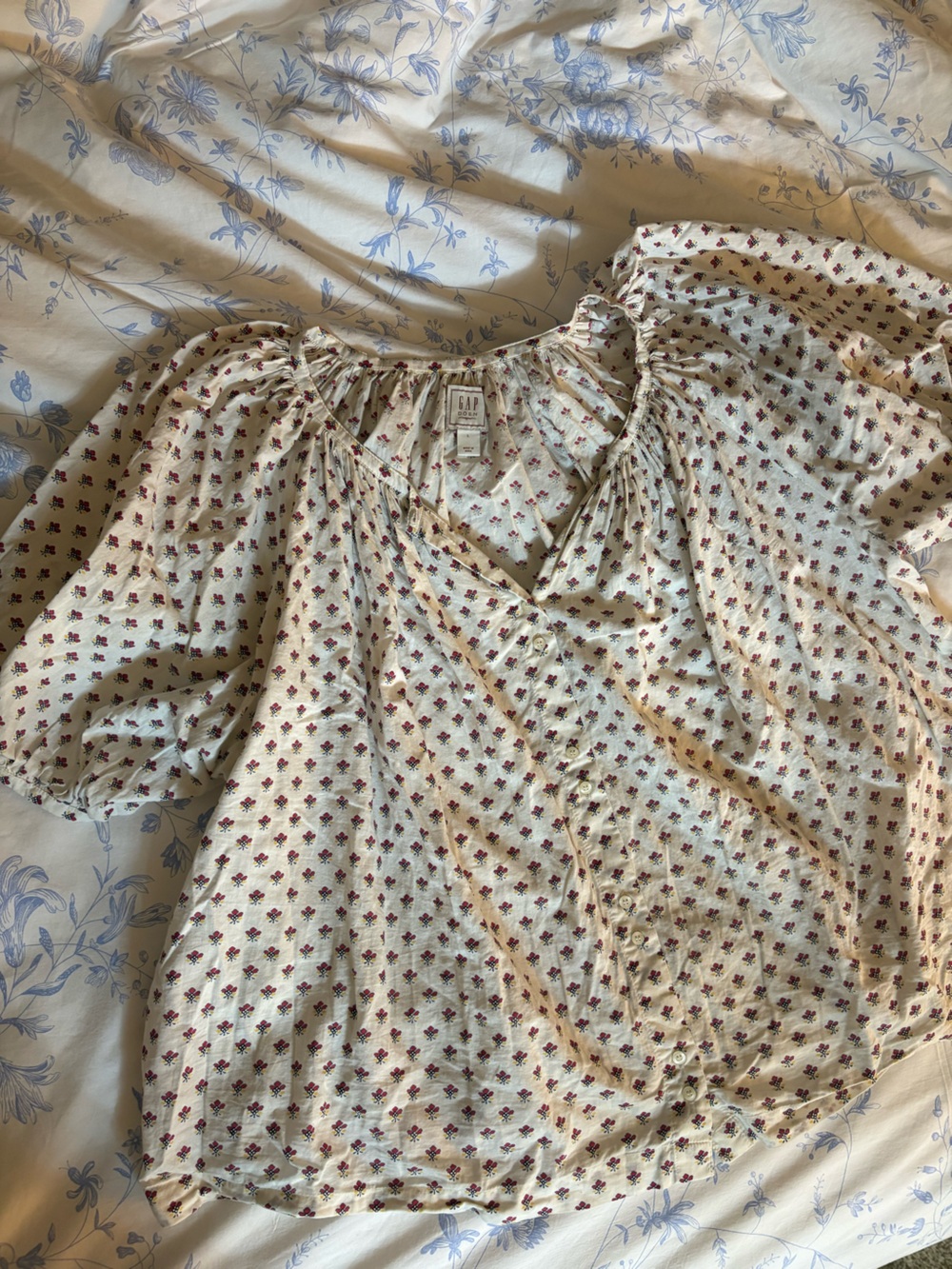 GAP Cream Blouse with Burgundy Floral Print